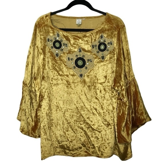 Seen Worn Kept Anthropologie Carina Velvet Embroidered Blouse NWT Size 1X - Picture 2 of 12
